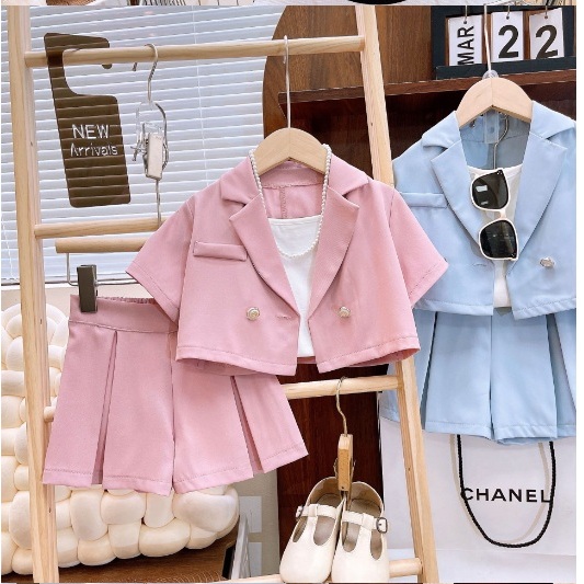 BLAZER SET PREMIUM Setelan Anak Perempuan 3 in 1 Blazer Celana Fashion Import