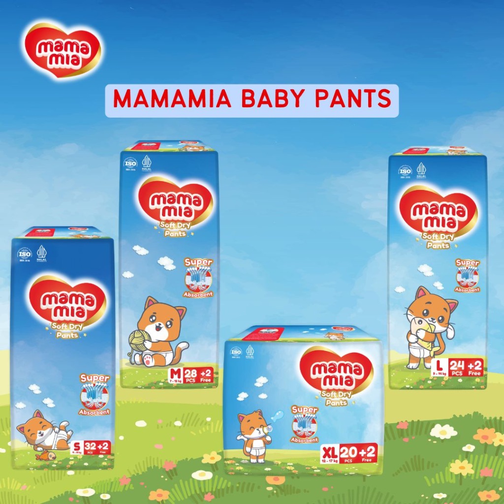 MAMAMIA Baby Pants Size S34 M30 L26 XL22 - HALAL Super Lembut Extra Kering