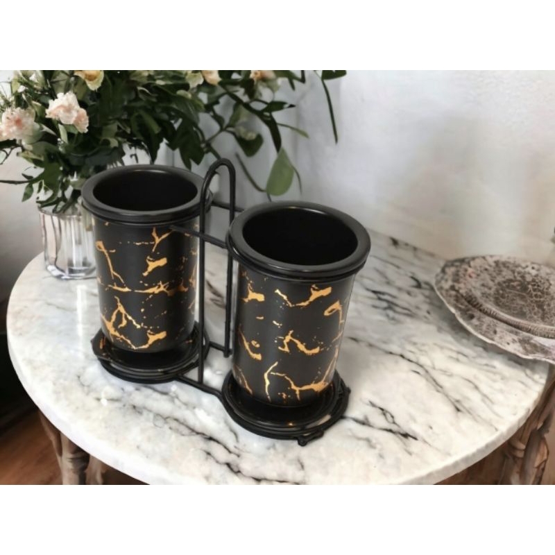 Tempat Sendok  VICENZA BM913 Hitam Motif Marble Black tipe Carissa fungsi sebagai tempat garpu, send