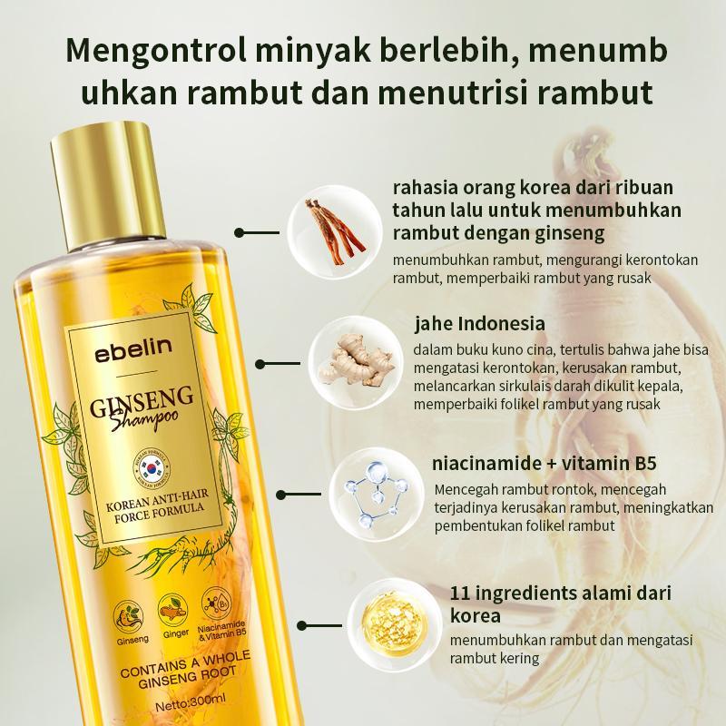 [100% ORI] PROMOOO EBELIN ANTI HAIR FALL SHAMPO+SERUM GINSENG KOREA COD