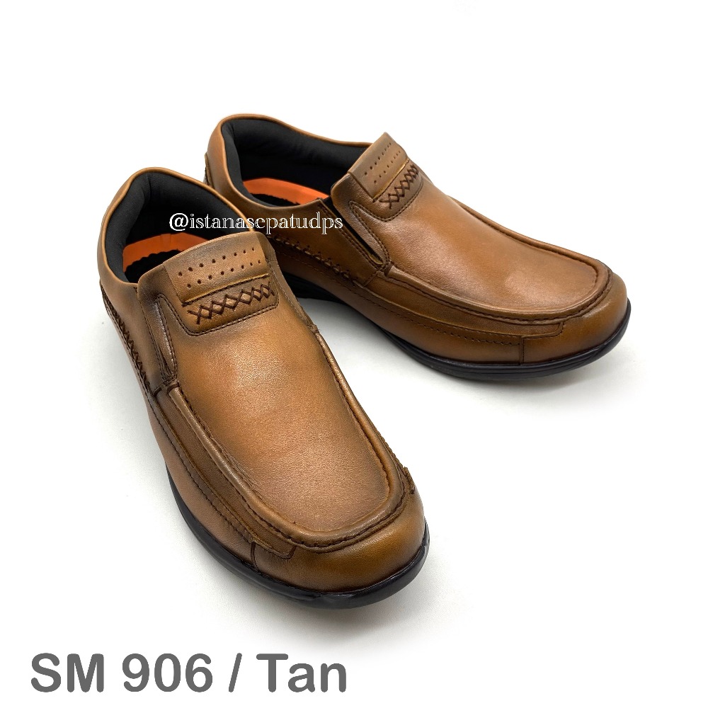 Sepatu Pantofel Kulit Casual Peter Louis SM 906, Hitam & Tan, Nyaman dipakai
