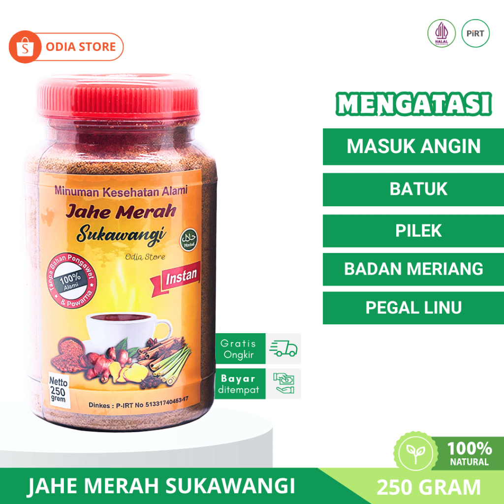 

Jahe Merah Sukawangi 250 gr Minuman Herbal untuk pereda masuk angin dan Sakit Tenggerokan