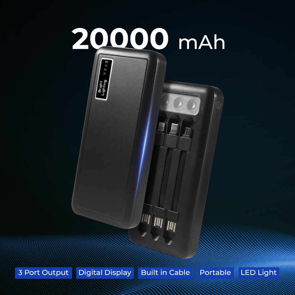 Power Bank 3in1 Cable Fast A87 20000mAh + Flash Senter + USB Dual Lightning Type C PowerBank 20000 M