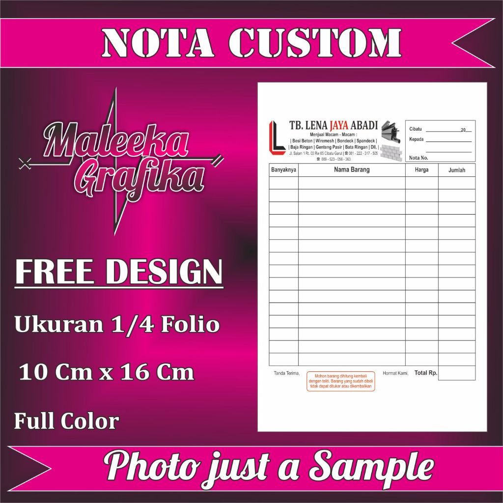

Nota 1/4 Folio 1ply 2 ply 3 ply nota custom request nama toko olshop sendiri free design & tahap acc