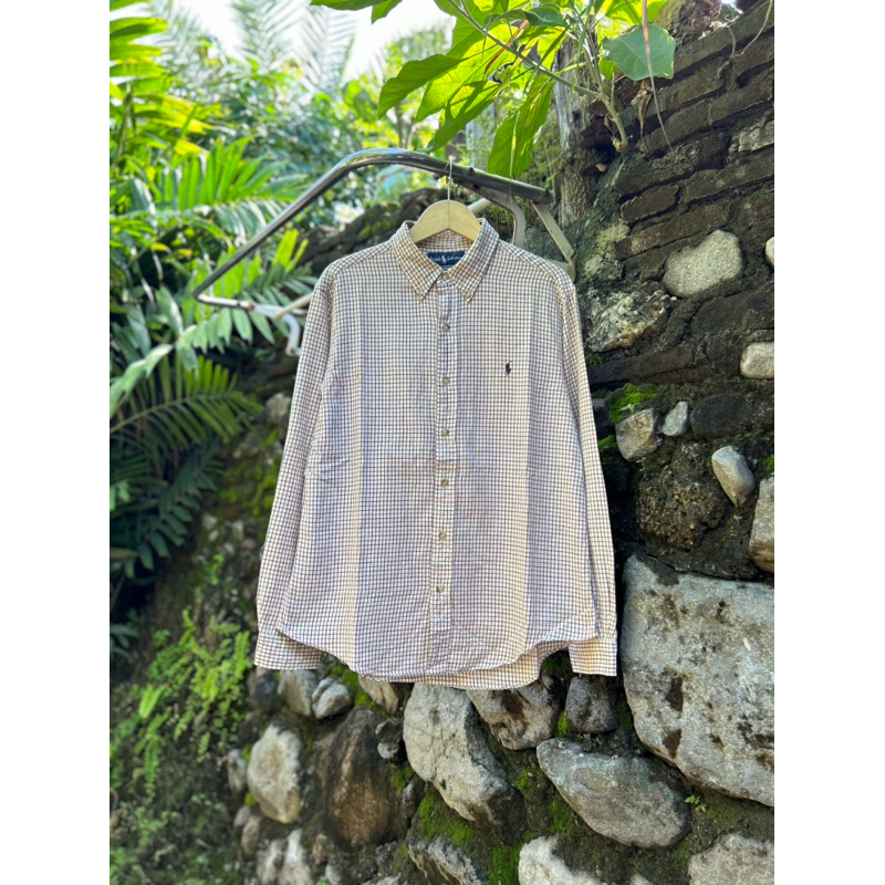 Kemeja Polo Ralph Lauren Cream Patern Square Second Original