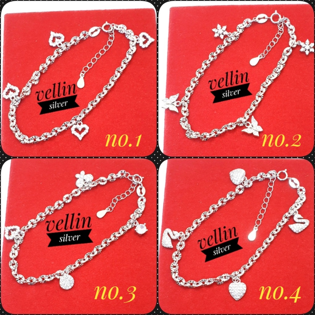 PERHIASAN GELANG TANGAN WANITA PERAK SILVER 925 LAPIS EMAS PUTIH / GELANG PERAK 925