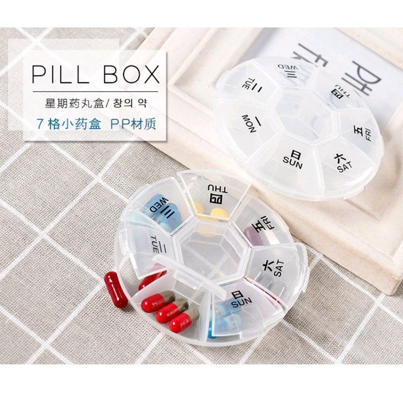 Kotak Obat Model Bulat/Kotak Penyimpanan Obat Dengan 7 Sekat Tempat Penyimpanan Bulat Manik/obat/ser