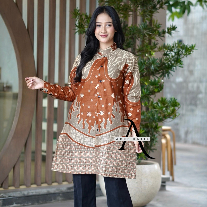 Atasan Tunik Batik Wanita Jumbo Terbaru Kancing Depan Busui