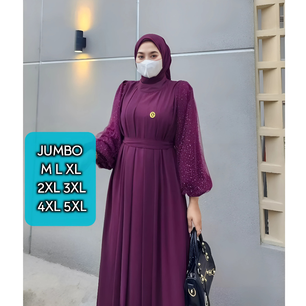 Audy Dress Gamis Gaun JUmbo Lebaran 2025 Ld 120 130 140 Bahan Ceruty Babydoll Tille Mewah Elegant
