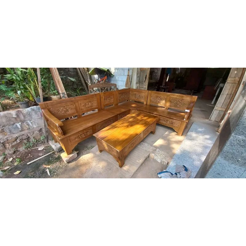 kursi tamu sudut minimalis kayu jati, set kursi tamu kayu jati sudut