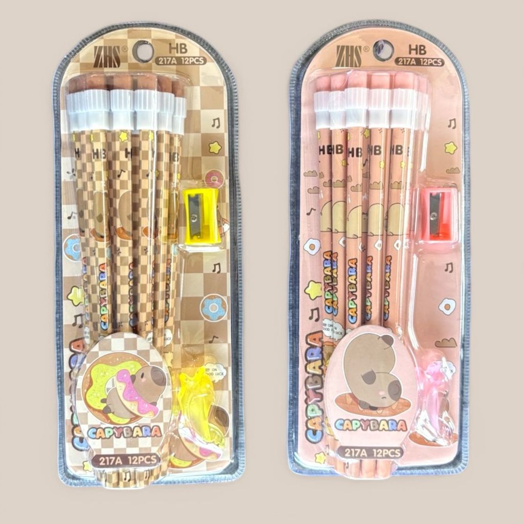 

Pensil Set Capybara ( isi 12 pcs ) / pensil penghapus peraut set / Pensil Lucu Capybara