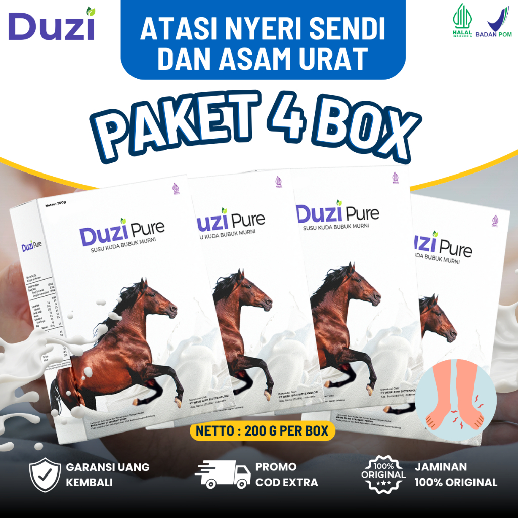 

4 Box (COD) Duzi Pure Susu Kuda Liar Murni Atasi Nyeri Sendi Asam Urat 200 Gram Original Terlaris