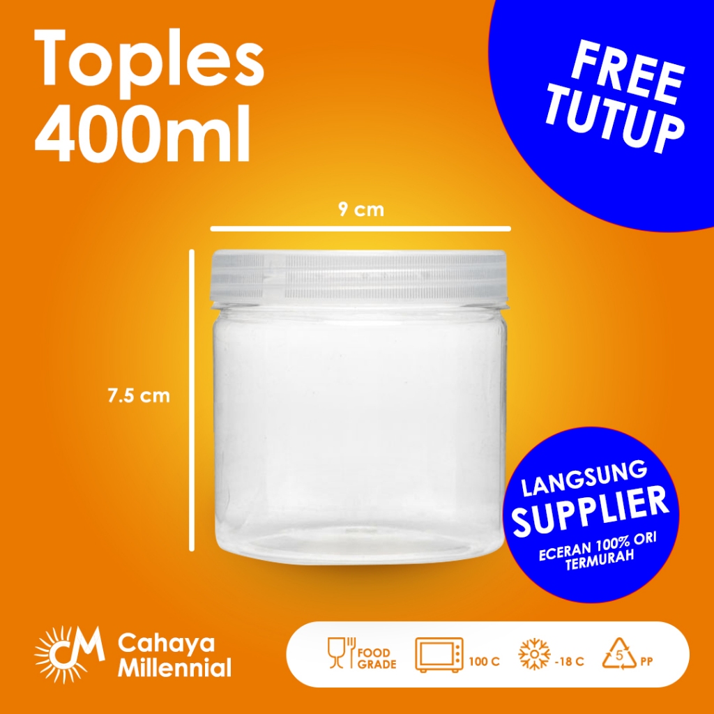 Toples Tabung 400 ml / Toples Kue Kering / Toples Jar Plastik 400ml / Plastik Jar Bening