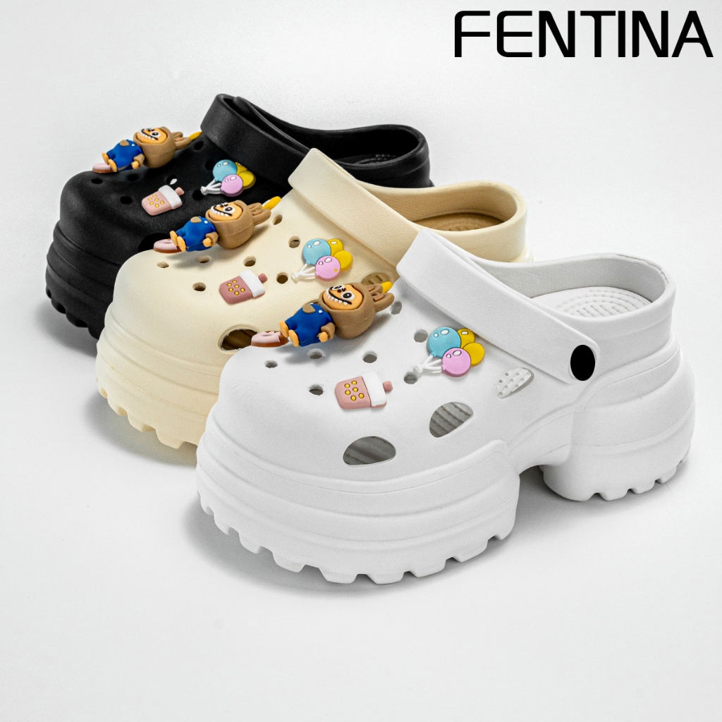 FENTINA Sandal Kodok Wanita Wedges Sandal Jelly Wanita Tinggi Sandal Selop Baim Wanita Anti-selip