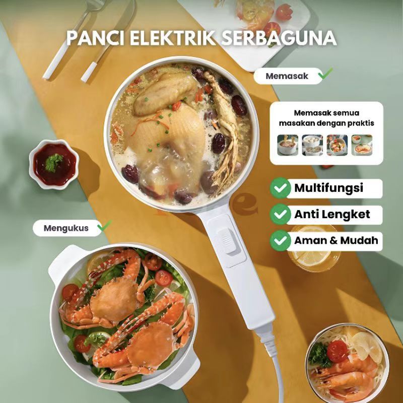 Panci Listrik Panci Kompor Listrik Panci Listrik Multifungsi 3 In 1 + Kukus 2 In 1 Low Wat 600W /