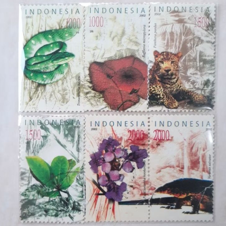 

(A) Perangko Indonesia Flora dan Fauna Tahun 2002 set lengkap - 6pcs