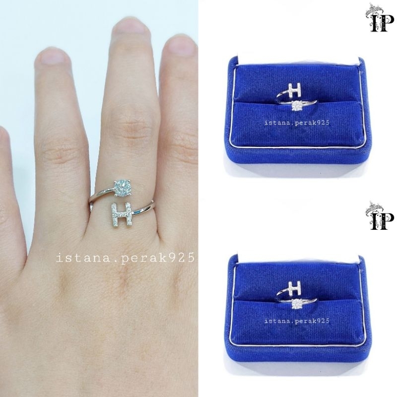 Cincin Perak Wanita Asli Silver 925 Lapis Emas Putih asli Model Nagita,Cincin Huruf Alfabet Adjustab