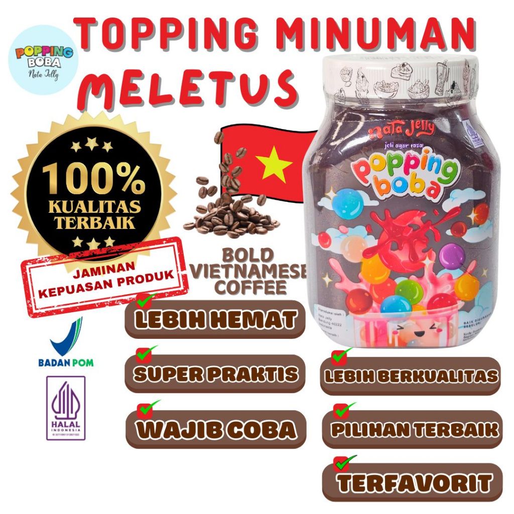 

Boba Bubble Tapiocapearl Cendol Selasih - Popping Boba Meletus Rasa Kopi 500 Gram Untuk Topping Minuman Cocok untuk Semua Bubuk Minuman - Popping Boba Nata Jelly