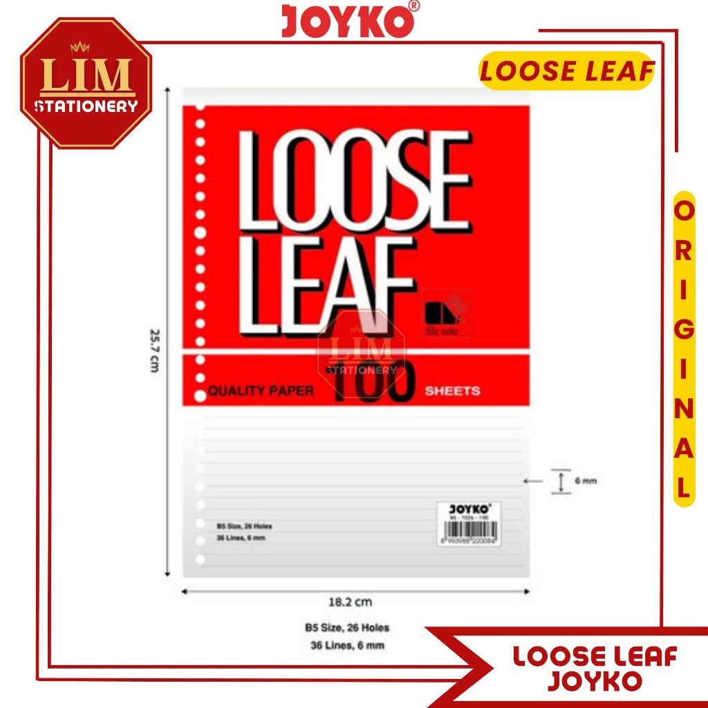 

Joyko Loose Leaf B5/A5-7020 100/50 Sheet / Isi Kertas Binder File Joyko
