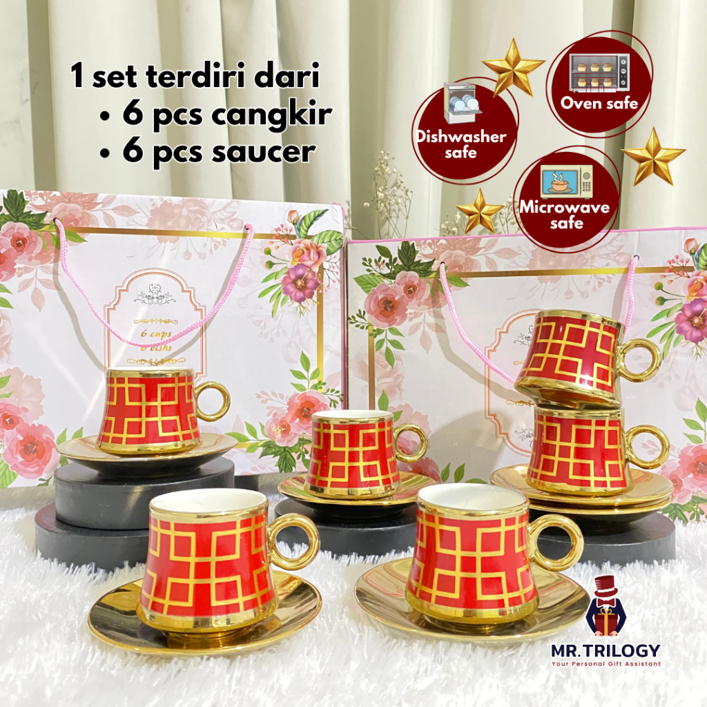 HAMPERS LEBARAN Cangkir Set Keramik KOTAKO Souvenir Wedding Kado Pernikahan Tea Set Hampers Gelas