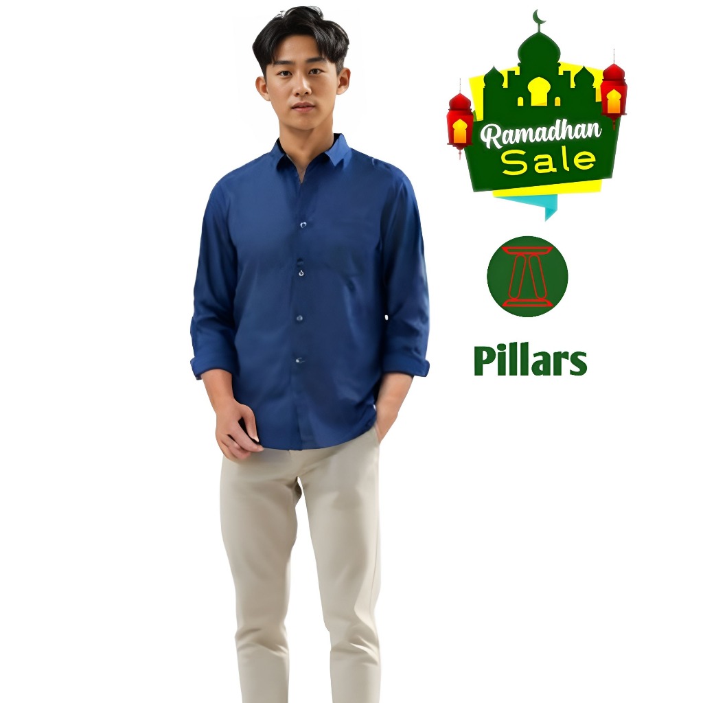 KEMEJA PILLARS Kemeja polos pria lengan panjang BIRU NAVY/DONGKER