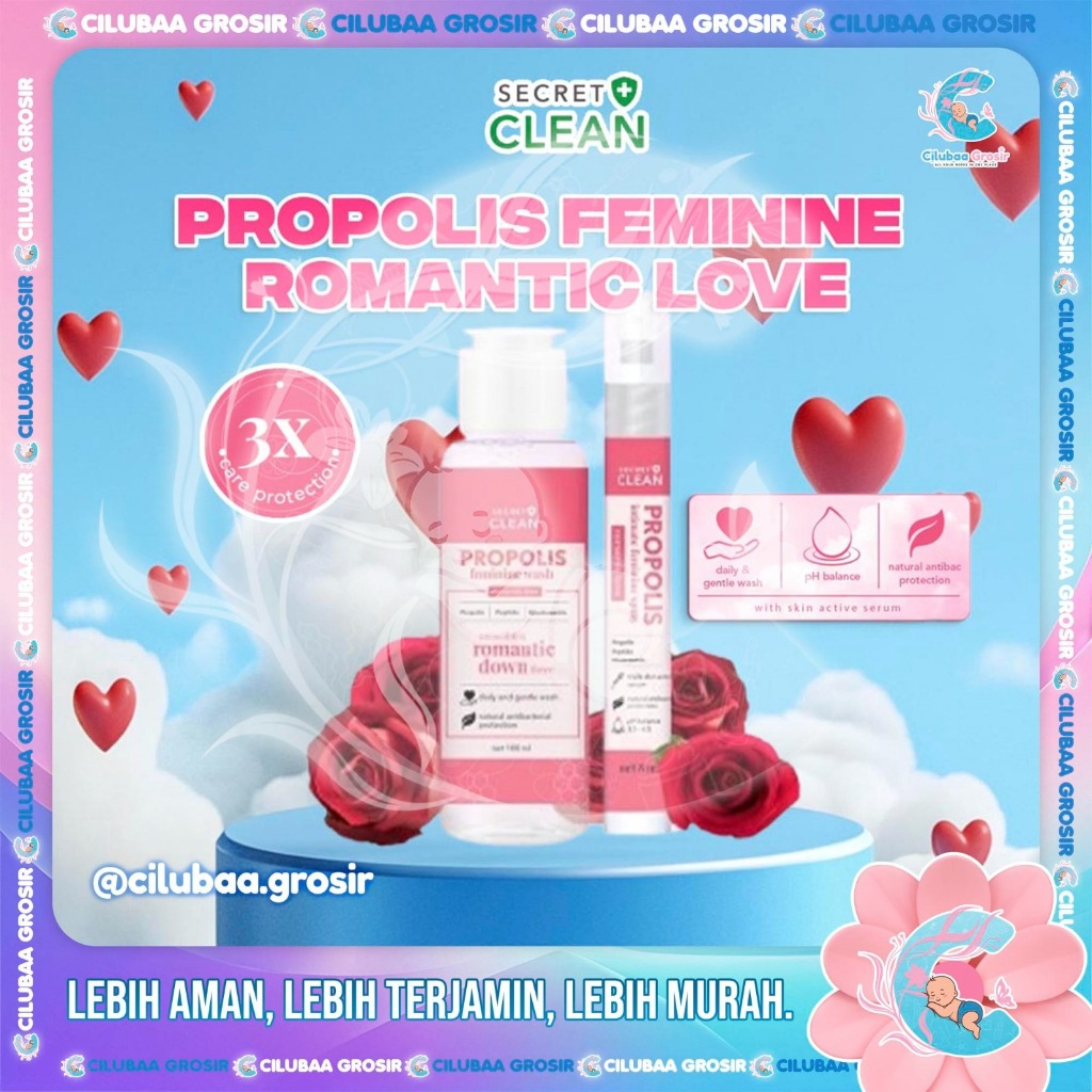 SECRET CLEAN Propolis Feminine Romantic Love Series || Feminine Wash 100ml || Feminine Spray || Memb