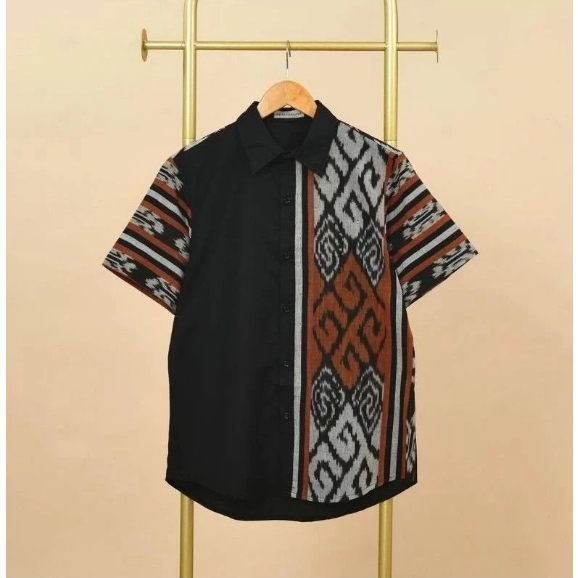 KEMEJA TENUN PRIA LENGAN PENDEK TERBARU KEKINIAN - KEMEJA TENUN PRIA KOMBINASI - KEMEJA TENUN LENGAN