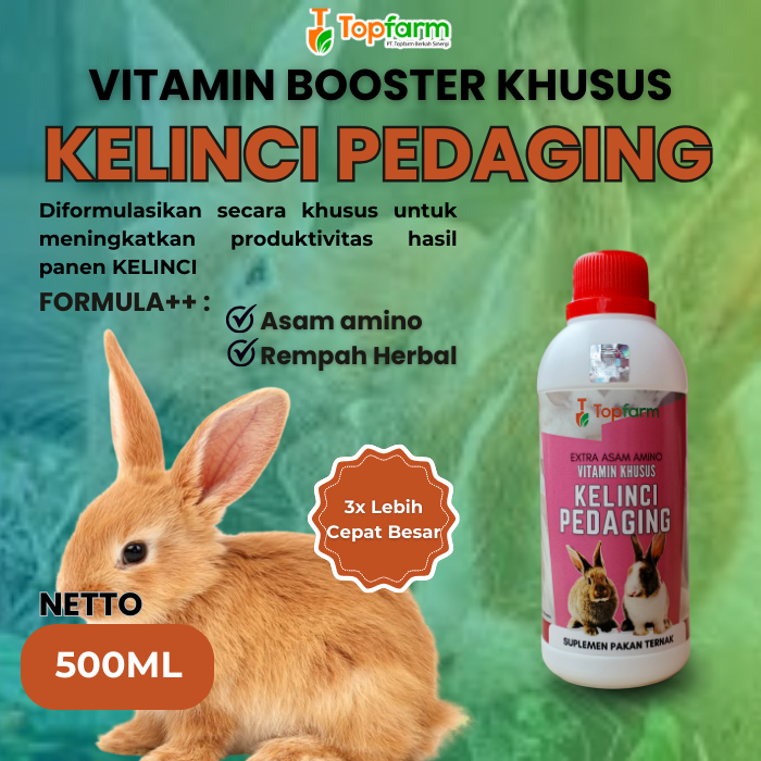 Vitamin Penggemuk Kelinci 500ML/ Vitamin Kelinci Pedaging/ Vitamin Herbal Penggemuk Kelinci/ Penggem
