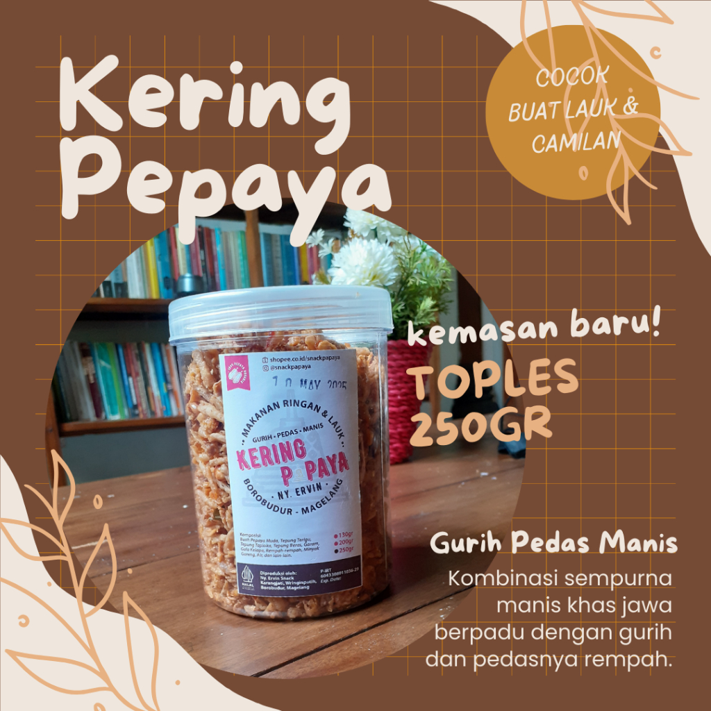 

[Ny.Ervin Snack] Makanan Ringan Snack Pepaya Kemasan Baru 250gr! Gurih Pedas Manis Camilan dan Lauk