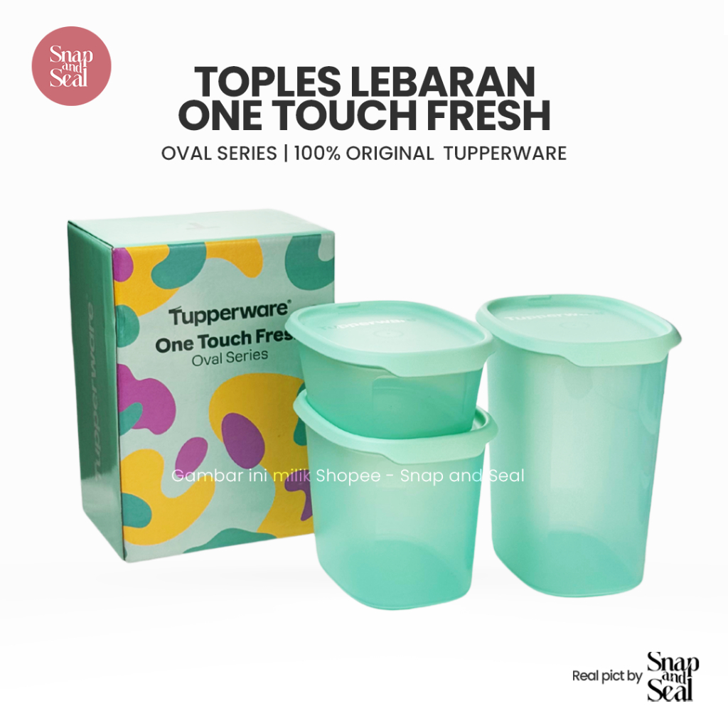 TUPPERWARE TOPLES ONE TOUCH FRESH OVAL SERIES WARNA HIJAU MUDA 1 SET DAPAT 3