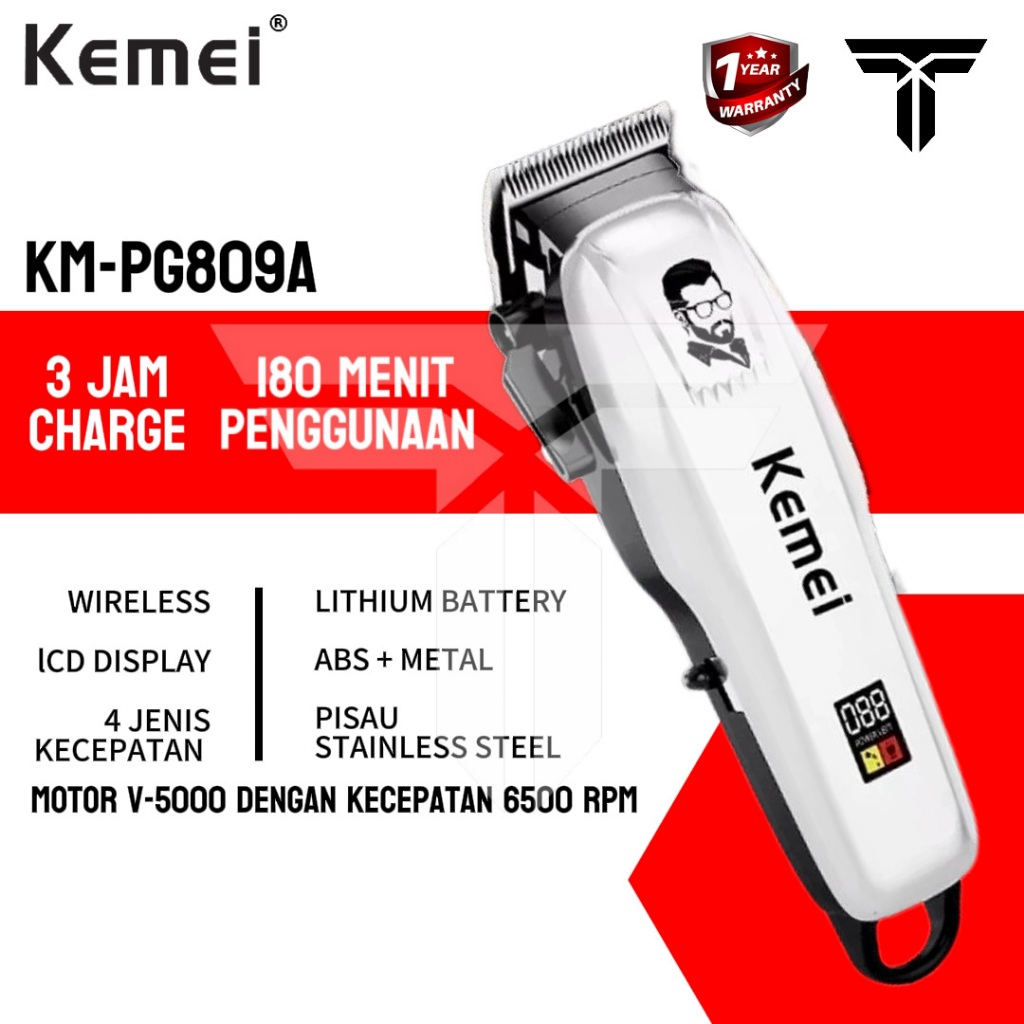 Kemei PG 809A Alat cukur rambut elektrik Professional rechargeable hair clipper berkualitas
