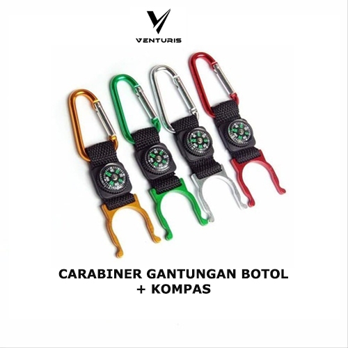(VENTURIS) - Carabiner Gantungan Botol dengan kompas survival Carabiner Aluminium
