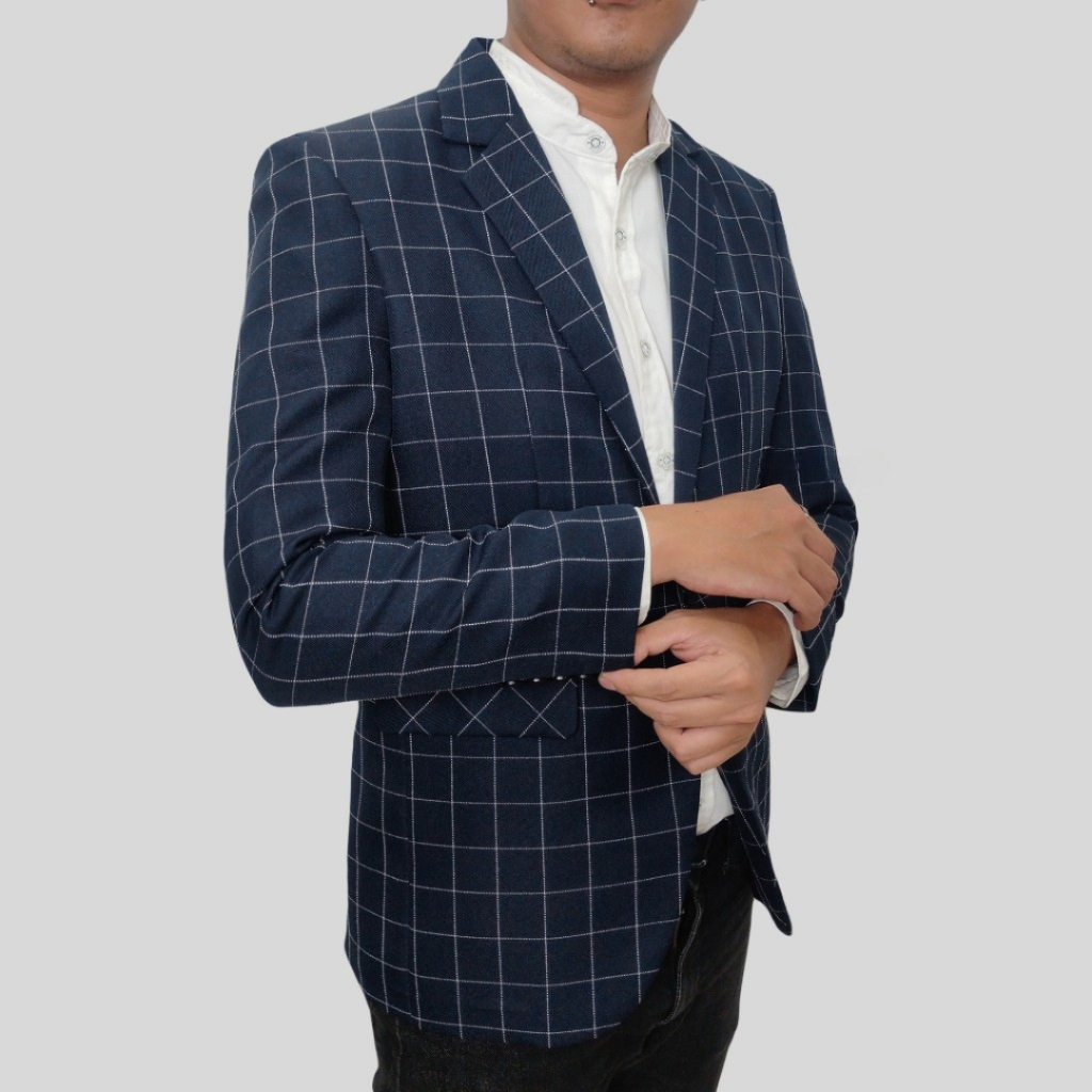 Blazer Pria Casual Motif Tartan Kotak