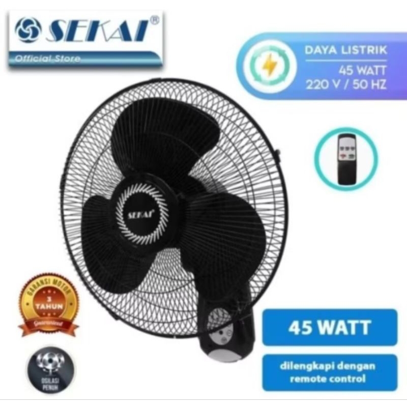 SEKAI WALLFAN REMOTE 1628R - KIPAS DINDING SEKAI REMOTE 16 INCH - WALLFAN SEKAI 1628R - SEKAI KIPAS 