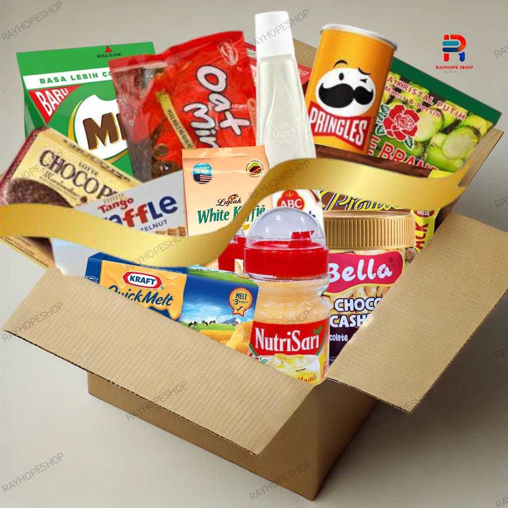 

PROMO PAHA 7 Paket Hantaran Hampers Parcel Bingkisan Idul Fitri Natal Imlek Tahun Baru RUBY Sembako Snack Makanan Ringan Cemilan Minuman Bansos Cokelat Coklat Chocolate MILO susu Milk Sirup Gula Selai Keju Nutrisari Kopi Coffee Luwak White Koffie Murah