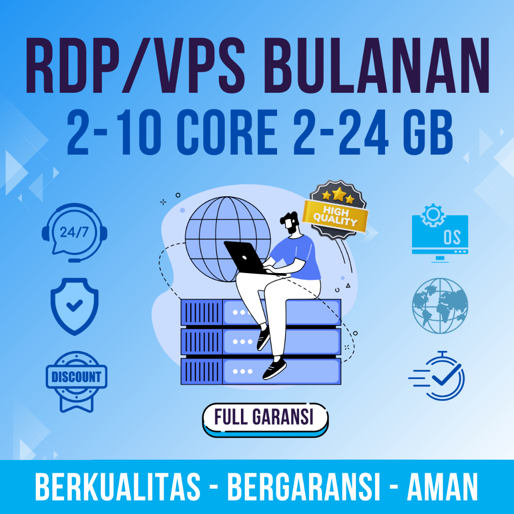 RDP / VPS BULANAN 2-10 CORE 2-24 GB BISA DIPERPANJANG CPU 100% 24 JAM ANTI MATI FULL GARANSI