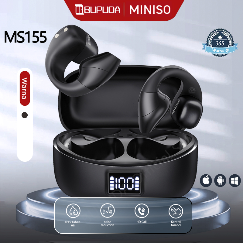 BUPUDA X MINISO MS155 TWS Ear Clip Headphones Bluetooth 5.4 Wireless Charging Earhook LED Display Sp