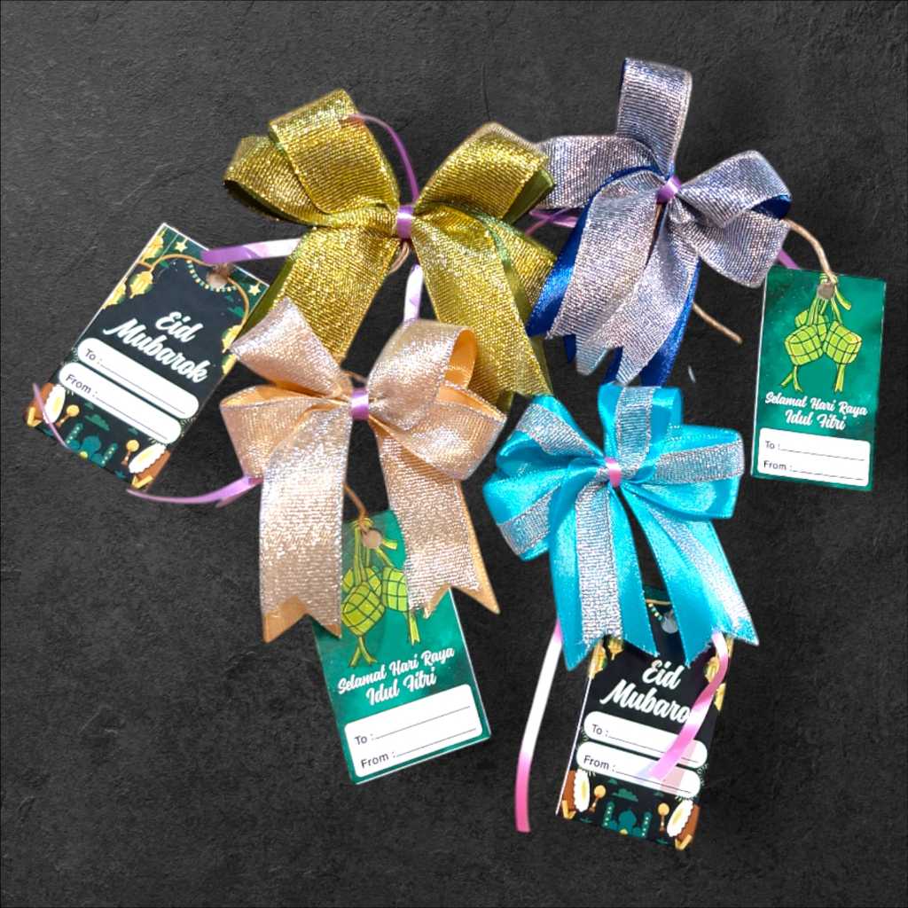 

Pita Satin Hampers Hang Tag Selamat Idul fitri/ Pita satin jadi siap pakai/ Pita Kado Terlaris