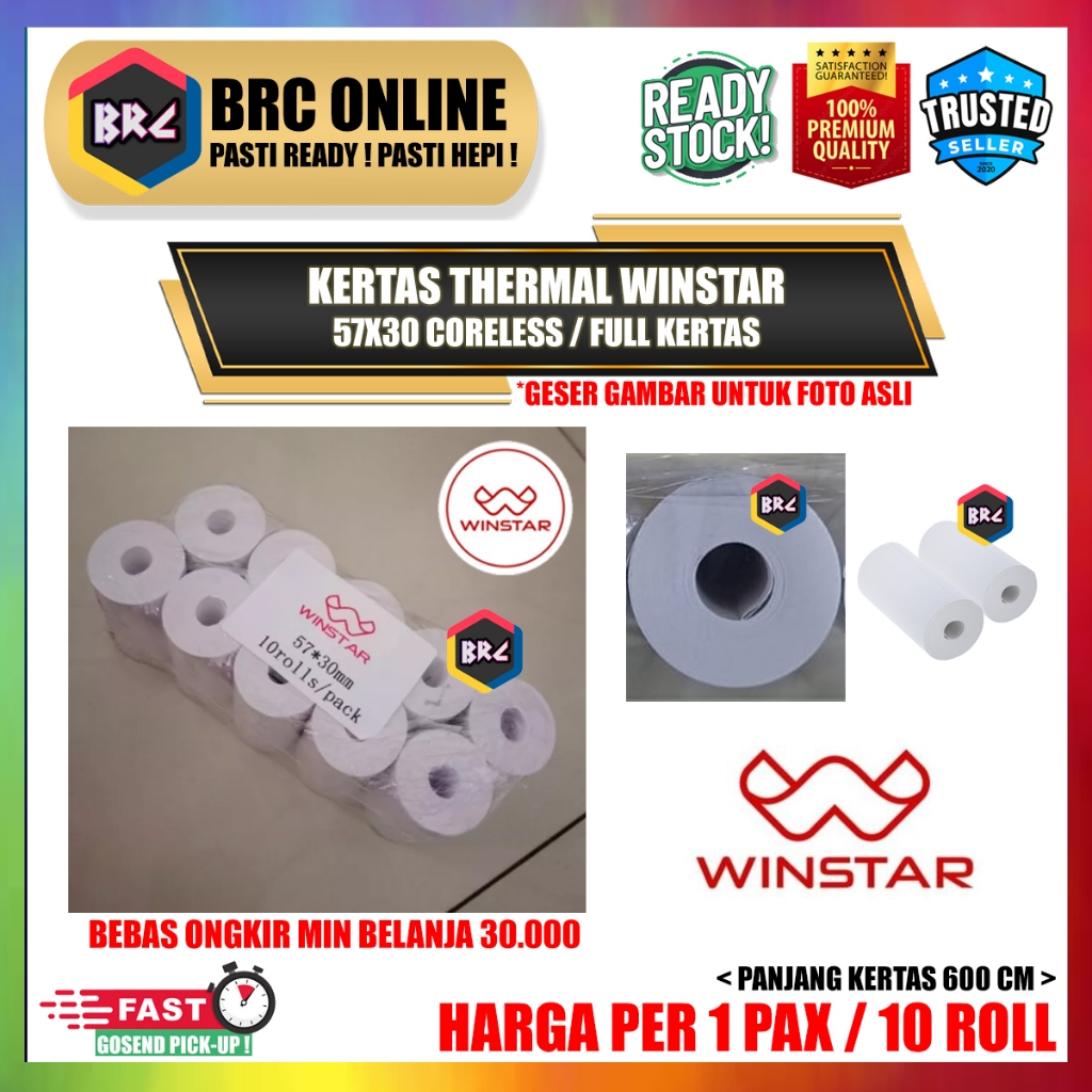 

[1 PACK] Kertas Thermal Kasir WINSTAR 57x30 (mm) Coreless / Tanpa Core Struk PPOB EDC Print
