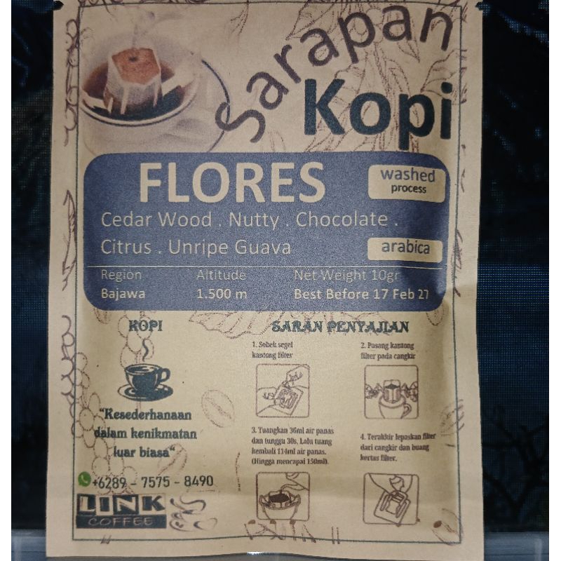 

[Sarapan Kopi] Coffee Drip Bag - ARABICA FLORES BAJAWA (WASHED PROSESS)