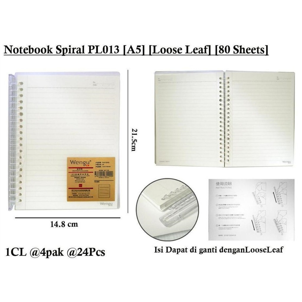 

Wengu Notebook Spiral Soft Ring Loose Leaf - Buku Catatan Spiral 80 Lembar Ukuran A5 Orignal