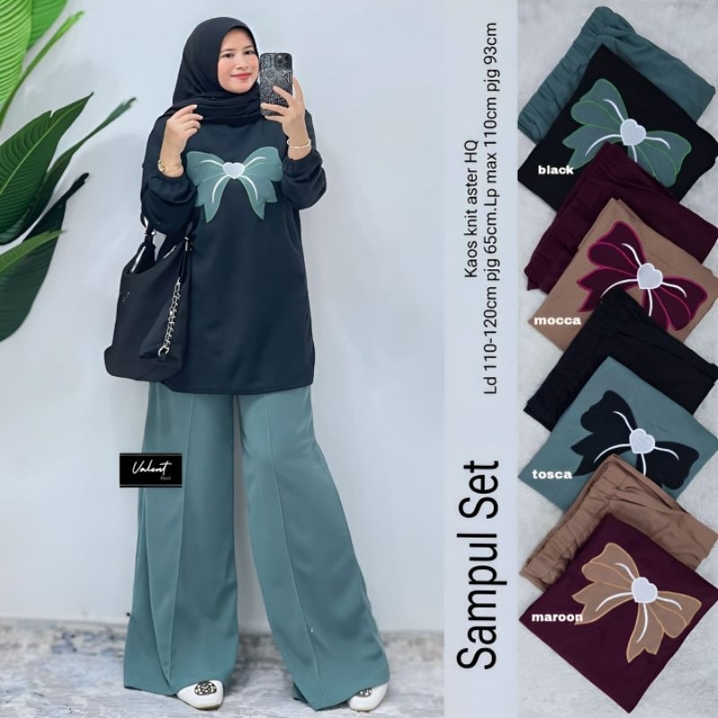 sampul set setelan one set setcel blouse pants wanita casual jumbo kaos knit aster premium ld 120 cm