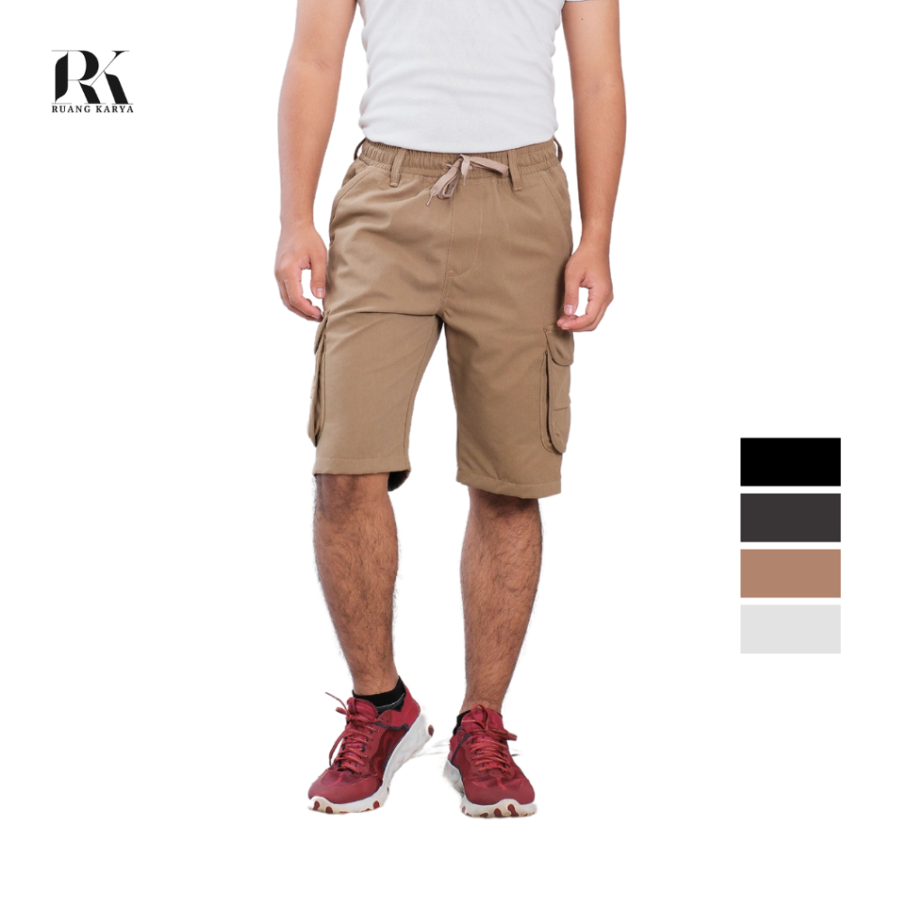 Spirit Lois  Celana Pendek Cargo Pinggang Karet Fit Katun Nyaman Shorts Katun Nyaman Shorts Pria Fit