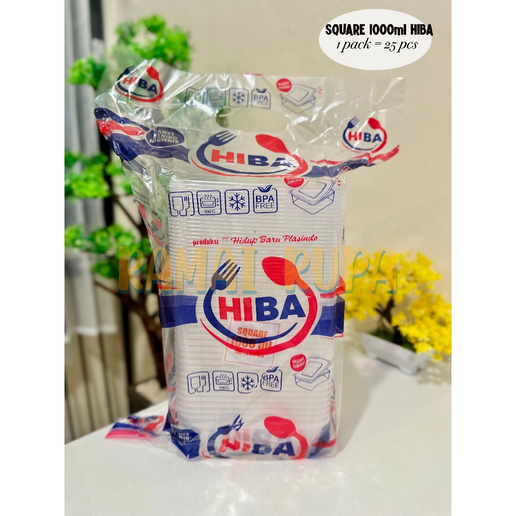 [25 PCS] THINWALL SQUARE (KOTAK) 1000 ML / THINWALL PERSEGI 1000 ML MERK “HIBA”