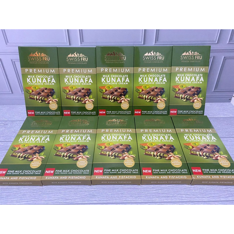 

PROMO (Ready) Coklat Swiss Fru Premium Milk Chocholate KUNAFA AND PISTACHIO