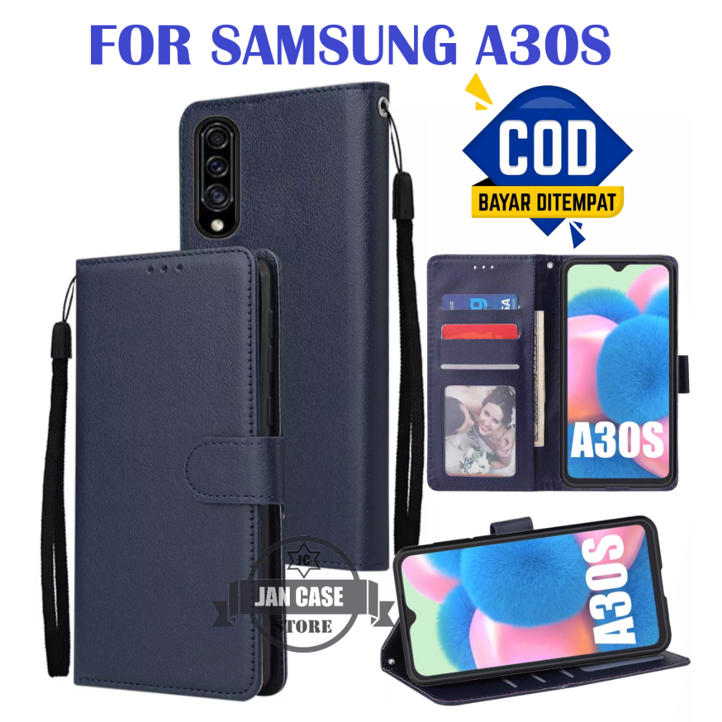 leather case premium untuk SAMSUNG A30S flip cover model bisa buka tutup lipat dan standing