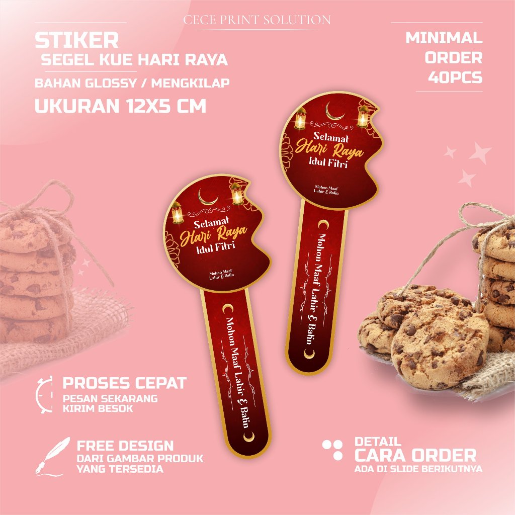 

Stiker Segel Toples Hari Raya Idul Fitri Pola Cookies Bahan Glossy