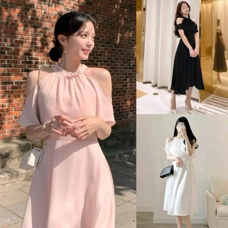 Fafa dress simple korea style/dress summer elegant /dress polos/dress halter neck Gaun Casual