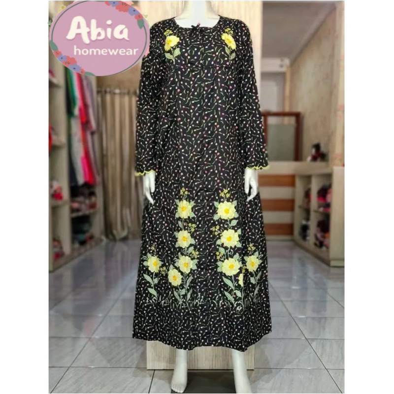 Gamis Katun Jepang Bordir Khas Malang - Busui Friendly (Hitam)