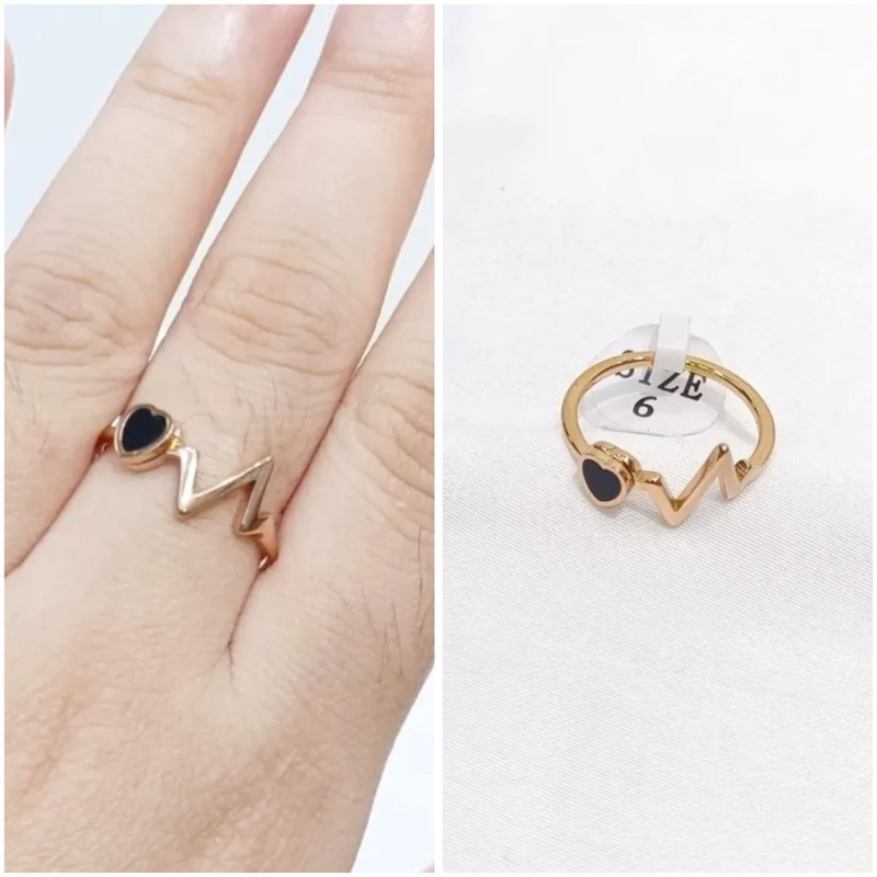 Cincin rosegold titanium tipis detak hati love hitam